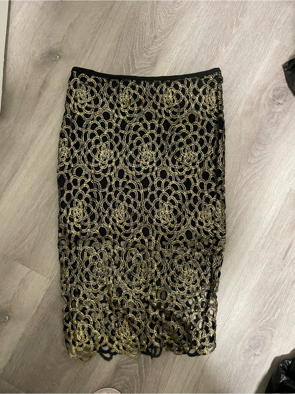 78 Black and Gold Lace Pencil Skirt